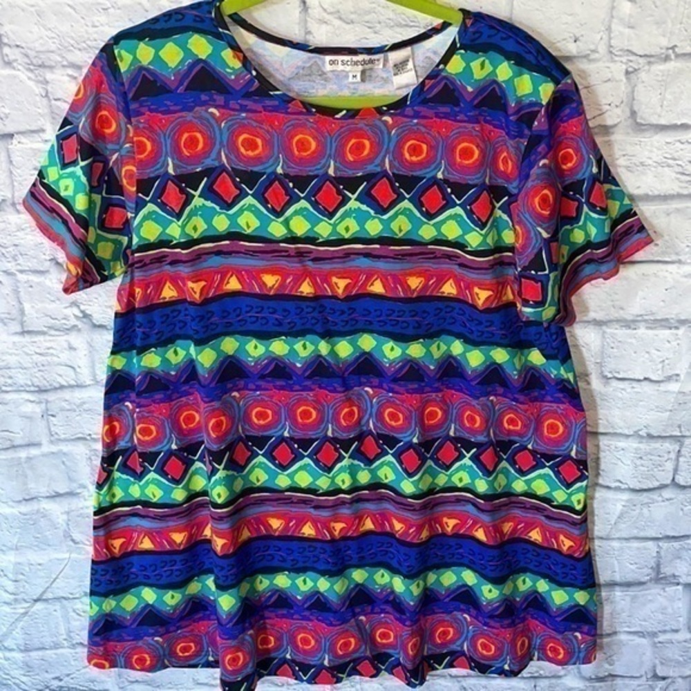 Vintage Neon 90s Retro On Schedule Tunic Top Oversized Pullover Shirt Dress